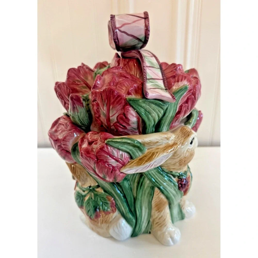 Vintage Fitz And Floyd Blackberry Rabbit Cookie Jar With Lid Easter Bunny‎ Box